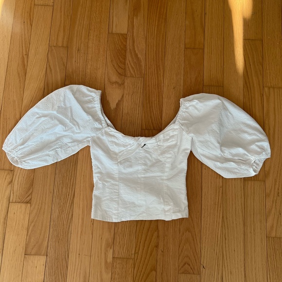 1.state White Puff Sleeve Crop Top - Picture 1 of 7